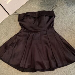 Meshki Black Strapless Satin Fit-and-Flare Dress